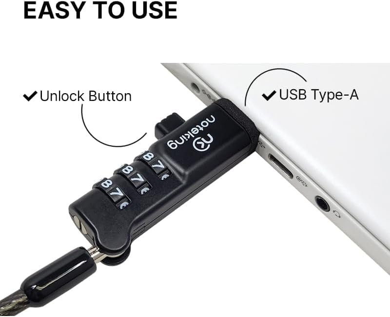 USB Port Lock for Laptop 3 Dial Combination Security Cable Lock, Black Laptop Security Lock, USB Cable Lock, Computer Locking Cable
