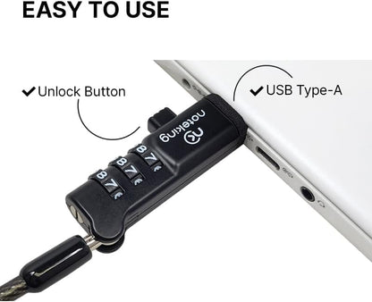 USB Port Lock for Laptop 3 Dial Combination Security Cable Lock, Black Laptop Security Lock, USB Cable Lock, Computer Locking Cable