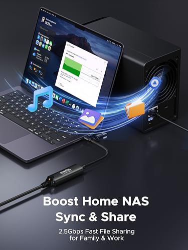 Plugable 2.5Gbps USB C to Ethernet Adapter, 2-in-1 USB-A & USB-C Ethernet Adapter for laptop |Aluminum, Braided, 2.5Gbps High Speed| Compatible for Thunderbolt 4/3, MacBook Air/Pro, iPad, Windows, XPS