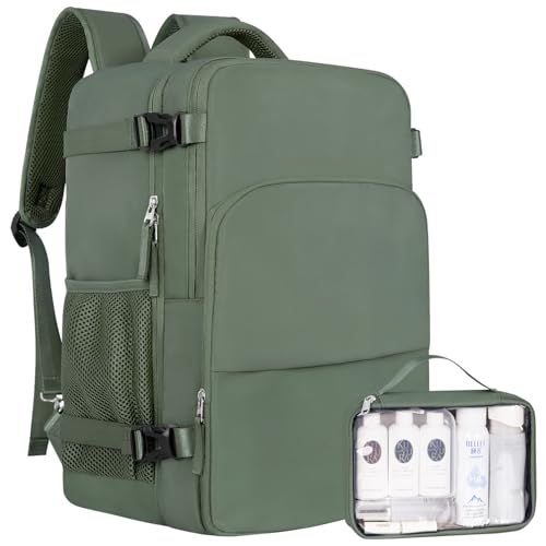 Sinaliy Personal Item Backpack, Carry on Travel Backpack with Multi-Pockets, Waterproof Casual College 16inch Laptop Backpack for Men Women, Army Green | Waterproof 16 Inch Laptop Backpack for Work, College, Weekend, Business, Travel Bag with Wet Pocket,