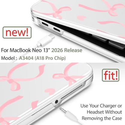 Compatible with MacBook Neo 13 inch (2026 Release A3404) (A18 Pro) with Liquid Retina Display, Printed Slim Protective Case with Screen Protector & Keybaord Cover, Pink Ribbon Bow - color: pink ribbon bow