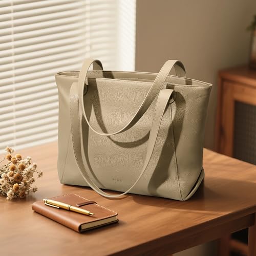 befen Genuine Leather Tote Bag for Women Work Travel Leather Purse Handbags | Real Leather, Padded 14" Laptop Compartment, Multi-Pockets, Zipper, Tote Bag for Daily - color: Z1-taupe