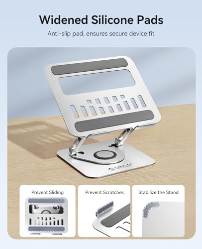 ORICO Adjustable Laptop Stand for Desk, 360° Rotating Base, Foldable Aluminum Alloy Computer Stand with Ventilated Design, Compatible with MacBook Neo/Air/Pro, Dell, XPS, HP up to 17'' - ST12, Silver - color: Silver