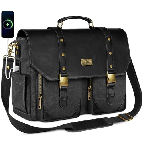 MATEIN Vintage Womens Messenger Bag, 15.6 Inch Laptop Bag Large Briefcase | PU Leather Computer Bag, USB Charging Port, Wet Pocket, RFID Blocking Pocket, Crossbody Shoulder Satchel Work Bag, Grey-Black - color: Grey-black