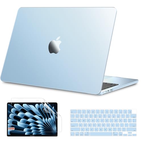 B BELK for MacBook Air 15 inch Case 2026-2023 M5 M4 M3 M2, Sky Blue Clear | [100% Official Color] [Ultra Thin Armor] Plastic Hard Shell Case & Keyboard Cover & Screen Protector, A3448 A3241 A3114 A2941 - color: Sky Blue clear
