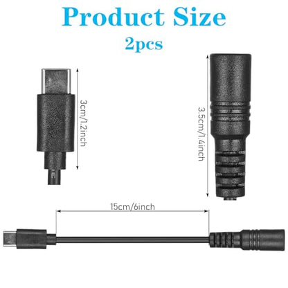 2Pcs 6 Inch DC Female to USB C Power Cord USB C to DC Adapter, DC5521 Female Male Plug, 5V 3A Power Charging Cable Extension Cord