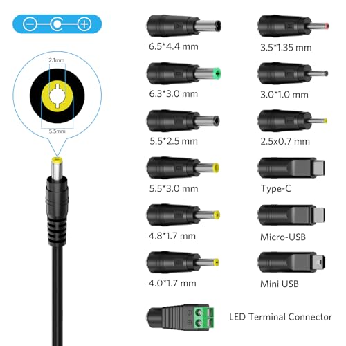 Belker 3V-24V 3A Universal Power Supply 72W Adjustable AC Adapter | Variable 3V 5V 9V 12V 18V 20V 24V Power Adapter with 13 Tips, Polarity Converter and Alligator Clip for LED Strip Speaker DIY - size: 72w 3-24v