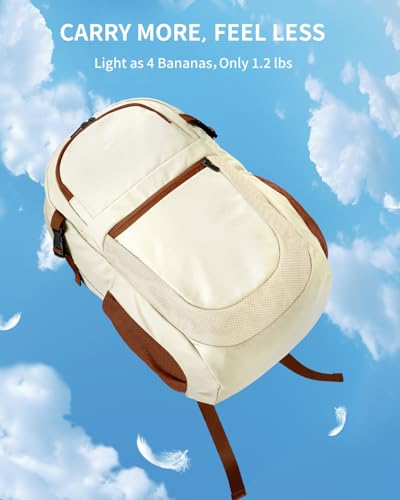 ECOHUB Travel Backpack for Women, 17.3 inch Suspended Laptop Backpack, Fashion Water-Resistant 28L Personal Item Bag with 12 Pockets for Causal, Work, Cream & Brown - color: Cream & Brown