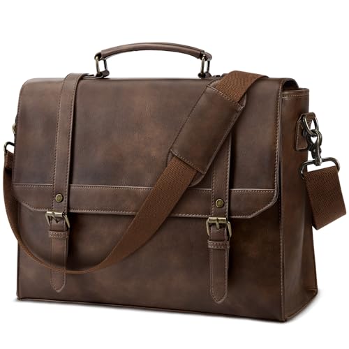 IGOLUMON Messenger Bag for Men 15.6 inch Vintage Leather Waterproof Laptop Briefcase for Men Large Computer Laptop Bag Leather Satchel Bag Retro Shoulder Bag for Office Business College, Dark Brown - color: Dark Brown, size: 15.6 inch