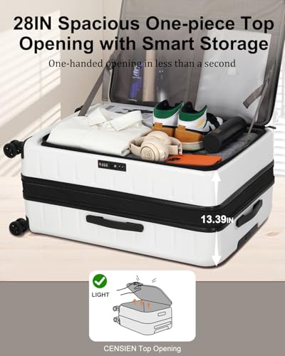CENSIEN Expandable Luggage Sets, 20 Inch Carry On Luggage 28 Inch Suitcases | 20in Front Open Laptop Pocket Luggage,28in Top Open Trunk Suitcase,Lightweight ABS+PC Hardshell,YKK Zipper,Travel Bags,White - color: White, size: 20/28 Inch EXT