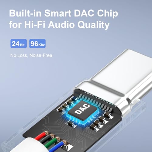 5-Pack USB-C to 3.5mm Headphone Jack Adapter, 24bit HiFi DAC, USB C to Aux Audio Dongle Cable for iPhone 17/16/15 Pro, 17/16/15 Pro Max, iPad Pro, MacBook, Samsung S21-25, Pixel 7-5