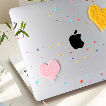DTangLsm Compatible with MacBook Air 13 inch Case 2022 2021 2020-2018 Model A2337 M1 A2179 A1932 Cute Plush Clear Plastic Hard Shell Case with Colorful Stars & Keyboard Cover, Cute Plush Hearts - color: #2 Two Plush Hearts