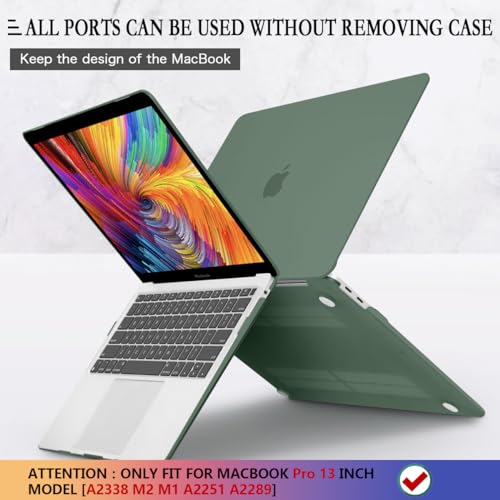 CISSOOK Case Compatible with MacBook Pro 13 inch 2025-2020 Release | 4in1 Set Hard Shell Case Midnight Green Cover with Keyboard Cover for MacBook Pro 13" M1 M2 A2338 A2251 A2289 - color: Light Matcha Green
