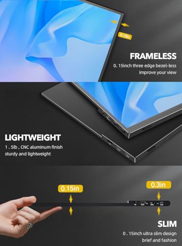 UPERFECT True 4K Portable Monitor QLED, 15.6” 600 Nits Laptop Monitor, 100% AdobeRGB, UHD 3840x2400 USB-C & MINI HDMI w/Smart Case, HDR FreeSync Eye Care, Travel Screen for Computer, PC, Game Consoles - size: 15.6"