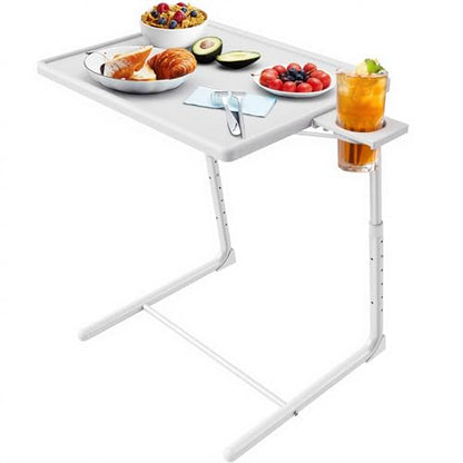 HUANUO Adjustable TV Tray Table - TV Dinner Tray on Bed & Sofa, Comfortable Folding Table with 6 Height & 3 Tilt Angle Adjustments (White) - color: White