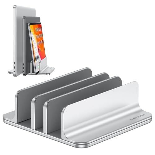 OMOTON 3-Slot Multiple Vertical Laptop Stand, Fits MacBook, Bright Silver | Adjustable Width 0-1.38", Aluminum Office Space-Saving for Desk, Fits MacBook/Book/iPad Up to 17.3in - color: Three Slots-Bright Silver