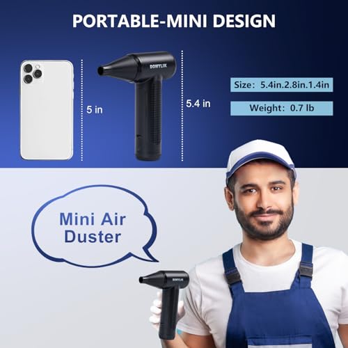 Compressed Air Duster - 150000RPM Brushless Motor, Mini Air Blower for PC Cleaning Kit, Canned Air Duster for Computers, Rechargeable & Portable Compressed Air for Electronics