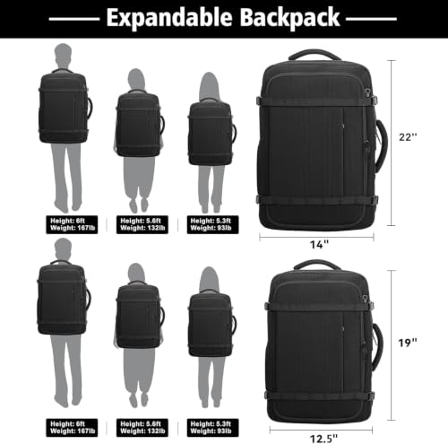 Roomy Carry On Backpack, Expandable Large Capacity Travel Backpack 1-7 Days | LifetimeWarranty,Fits18.4" Laptop,Water Resistant Anti Theft Carry on Laptop Backpack for Men Women,Flight Travel,Black - color: Black, size: Max (55L-65L)