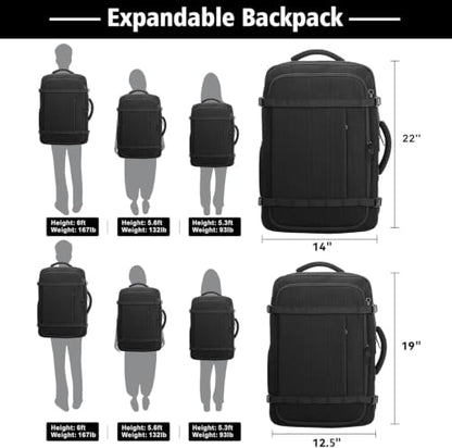 Travel Backpack with LifetimeWarranty,Expandable Carry on Backpack,Black | Expands 35L to 45L,Fits 17.3"Laptop Notebook,Water Resistant Weekender Backpack Business Trips Cable Access Port,Daily Travel - color: Black, size: Standard（35L-45L）