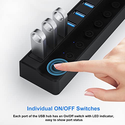 ONFINIO Powered USB Hub 3.0, 10-Port USB Splitter Hub | Individual On/Off Switches and 12V/2A Power Adapter USB Extension - style: 10 PORT 3.0
