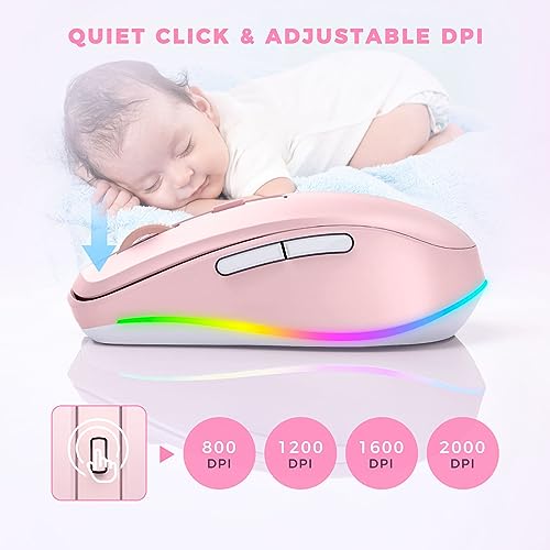 PEIOUS Mouse for Laptop, Wireless Mouse Jiggler - LED Wireless Mice with Build-in Mouse Jiggler Mover, Rechargeable Moving Mouse for Laptop Undetectable Keeps Computer Awake - Pink - color: Pink