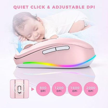 PEIOUS Wireless Mouse Jiggler, LED Mouse with Built-in Mouse Mover, Pink | Rechargeable, Silent Clicks, Adjustable DPI and Random Movement Keep Computers Awake for Work-Life Balance on Laptop/PC/Mac - color: Pink