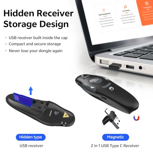 Presentation Clicker for PowerPoint, Wireless Presenter Remote with Case | USB A/C Receiver, Rechargeable Battery, Carrying Case Included