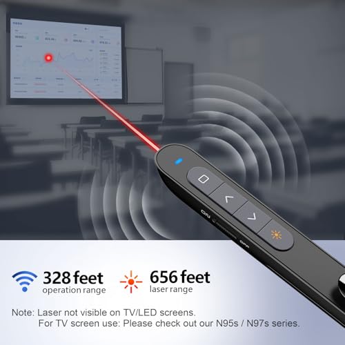 Norwii N76 Rechargeable Presentation clicker with Pointer, Long Range Presentation Remote, Wireless Presenter for PowerPoint Presentations, Slide Control (Black with Red Light) - color: Red - Rechg. - USB-A