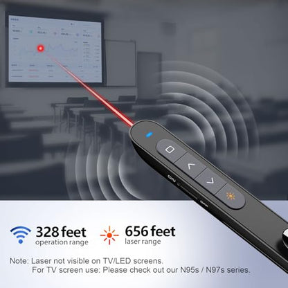 N76 Rechargeable Presentation clicker for PowerPoint Presentations | Presentation Remote with Red Laser, Long Range Wireless Presenter, USB-A Slide Advancer with Mac/Windows/Linux/Android - color: Red - Rechg. - USB-A