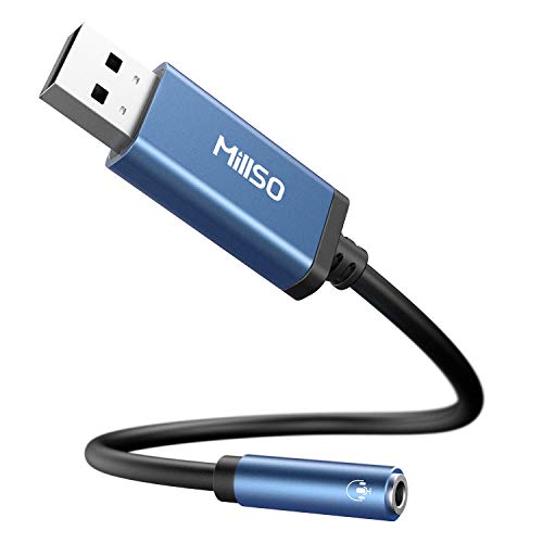 MillSO USB to 3.5mm Audio Jack Adapter, Sapphire Blue TRRS USB to AUX Audio Jack External Stereo Sound Card for Headphone, Speaker, PS4, PS5, PC, Laptop, Desktops - 1 Feet - size: 1 Feet