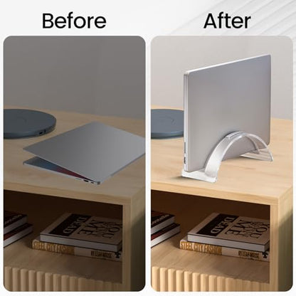 Acrylic Vertical Laptop Stand, Sleek Transparent Desktop Notebook Dock, Space-Saving Docking Stand for MacBook, Surface, HP, Dell and More