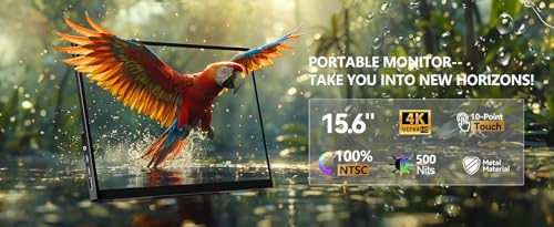 4K Portable Touch Monitor, 15.6" inch 3840 * 2160 UHD w/USB-C HDMI Laptop Monitor, 2000:1 100% RGB IPS ，Aluminum Alloy Shell,10-Point Touch，Dual Speaker, HDR, for Home, Work - size: 15.6inch, style: 15.6”-4K Touch Screen