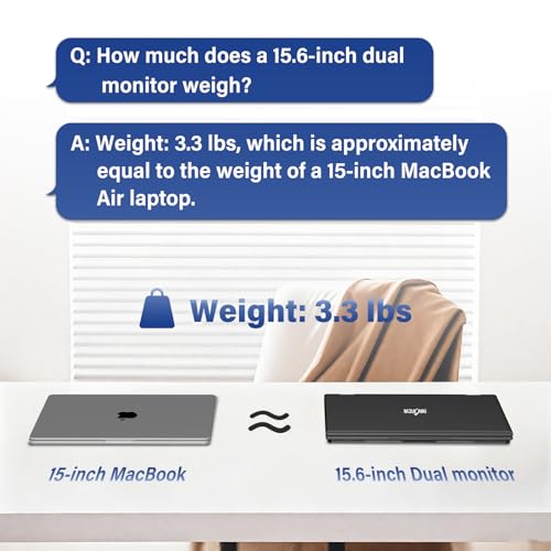InnoView Dual Portable Monitor 15.6" 1920x1080 Dual Stacked Foldable Monitor | 315° Screen Adjustment | USB-C/HDMI Dual Screen Monitor for Laptop, Mac, Windows - size: 15.6 inch