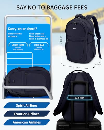 ECOHUB Travel Backpack for Women, 17.3 inch Suspended Laptop Backpack, Fashion Water-Resistant 28L Personal Item Bag with 12 Pockets for Causal, Work, Blue - color: Blue