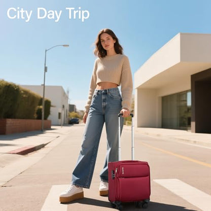 Hanke 16 Inch Underseat Carry On Luggage with Spinner Wheels Airline Approved, Small Rolling Suitcase Softside Underseater Lightweight TSA Travel Roller Suitcase Carry-On Bag(Burgundy) - color: Burgundy, size: 16 Inch Underseat