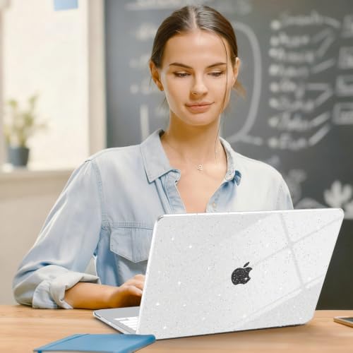 G JGOO Compatible with MacBook Neo Case 13 inch 2026 Model A3404 with A18 Pro Chip, Glitter Protective Plastic Hard Shell for Mac Neo Case with Keyboard Cover & Screen Protector, Sparkly Clear - color: Glitter Clear