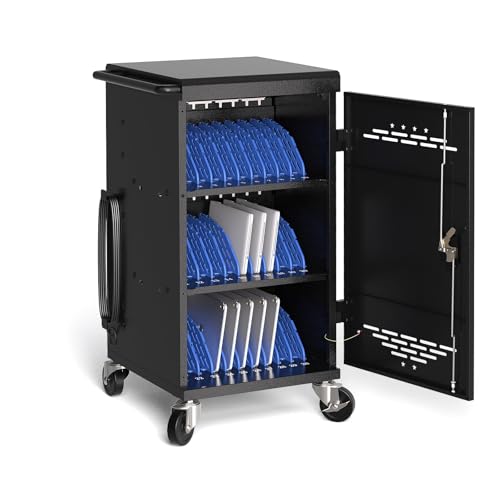30 Device Charging Cart for Chromebooks, iPads & Laptops Up to 14" - Lockable Charging Station with Cable Management, 30-Outlet Power Strip, Circuit Breaker & Casters for Classrooms - size: 30 Tablet/Chromebook