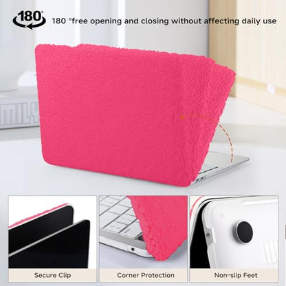 Logo Cutout for MacBook Pro 13 inch Case M2 2026-2016 A2338 M1 A2251 A2289 A2159 A1989 A1708 A1706 Touch Bar, Soft Fluffy Fuzzy Plush Faux Fur Hard Shell Case & Keyboard Cover, Hot Pink - color: Plush Hot Pink, size: 2016-2026 Macbook Pro 13 inch M1 M2