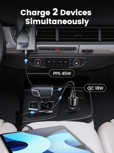 UGREEN 63W USB C Car Charger Adapter, PPS 45W Super Fast Charging 2.0 Type C Car Charger Cargador para Carro, Dual USB C for iPhone 17/16/15/14/13/12, Galaxy S24/S23/S22/Series, iPad, MacBook