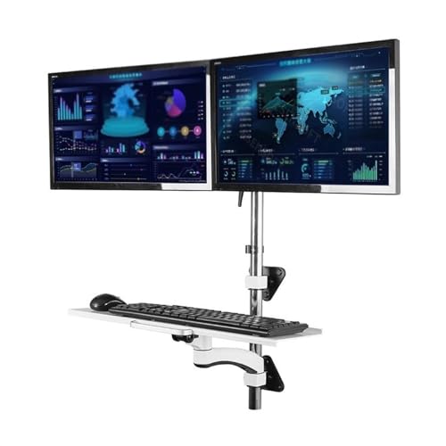 Monitor Stand Wall Mount Workstation, Sit Stand Dual Monitor Mount for 15''-27'' Screens, Adjustable Wall Mount Dual Monitor Arm with Foldable Keyboard Tray Monitor Stand Desk arm(600mm) - size: 600mm