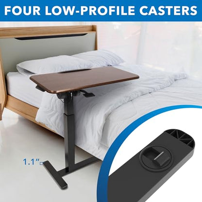 Mount-It! Overbed Table with Wheels, Tilting Adjustable Height Walnut | Tilting Bedside Tray Table with 90° Top for Laptop, Reading & Meals in Bed, Rolling Hospital Desk for Recovery - color: Walnut