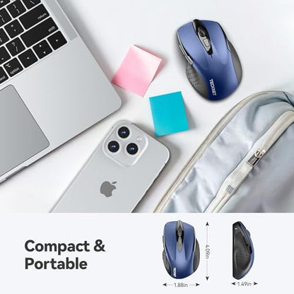 TECKNET Wireless Mouse, 2.4G Ergonomic Computer Mouse, 2600 DPI, Blue | Ergonomic Design with Side Grips, Adjustable DPI, 2-Year Battery, Compact Size, USB-A Plug & Play, Wide OS Compatibility - color: Blue