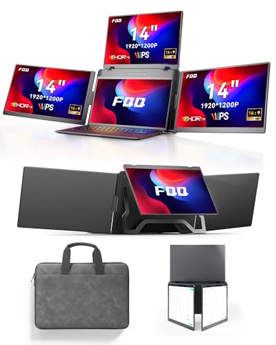 14" Triple Screen Monitor Extender, Quad Monitors for 14-16.5" Laptops | 1 Cable for 3 Screens Portable Monitor, Travel Screen Extender, Compatible with Win MacOS, FHD 1200P IPS, USB-C/HDMI-S780 Pro