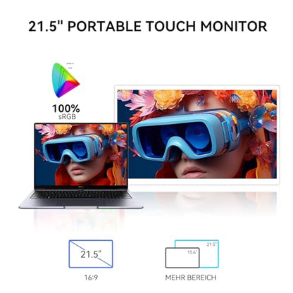 Prechen 21.5 Inch Portable Touchscreen Monitor, 1080P Computer Touch Screen w/VESA Stand Touch PC Display, 75Hz, Multi-Touch Monitor, DC HDMI & USBC for Phones PC Phone Business,White