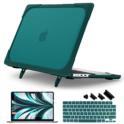 Batianda Foldable Stand Heavy Duty Case for MacBook Air 13.6 inch, Teal | Fits M5 M4 M3 M2 Chip 2026-2022 Model, Ergonomic Stand Holds 22 lbs, Shockproof Bumper, with Keyboard Cover Screen Protector - color: Cyan