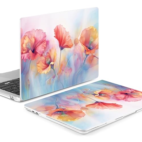 MEEgoodo Case for M5/M4/M3/M2 MacBook Air 15 inch Case 2026 2025 2024 2023, Laptop Shell Fit Model (A3448/A3241/A3114/A2941) for MacBook Air 15.3-inch, Field Rainbow Poppies - color: Field Rainbow Poppies