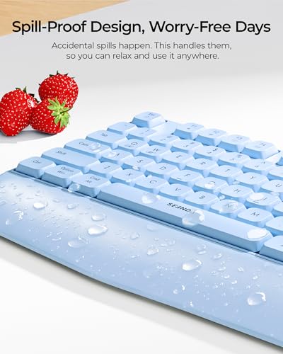 seenda Wireless Bluetooth Ergonomic Keyboard Mouse Combo, Full Size, Blue | USB/Bluetooth multi-device switching, with wrist rest, number pad, and quiet operation for PC, laptop, Mac, MacBook, and iPad - color: Blue