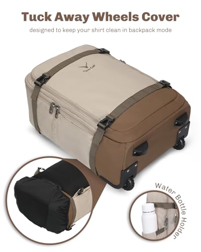 Hynes Eagle Rolling Backpack 42L Backpack with Wheels Airline Approved Carry on Luggage Laptop Travel Suitcase Bag for Women Men Khaki - color: Khaki
