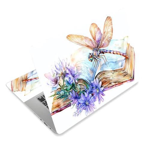 Laptop Skin Sticker Decal for 12 13 13.3 14 15 15.6 in, Universal Vinyl Waterresistant Protector Cover for Notebook PC Netbook, Computer Decor for Women Girls Dragonfly on Book - color: Dragonfly on Book