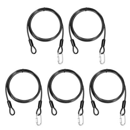 PATIKIL Security Cable Lock (3/16" Dia 4.9ft, Black)(5 Set) Vinyl Coated 304 Stainless Steel Double Loop Flexible Wire Rope Safety Cable with Quick Links Locking Connectors - color: Black, size: 3/16" x 4.9ft